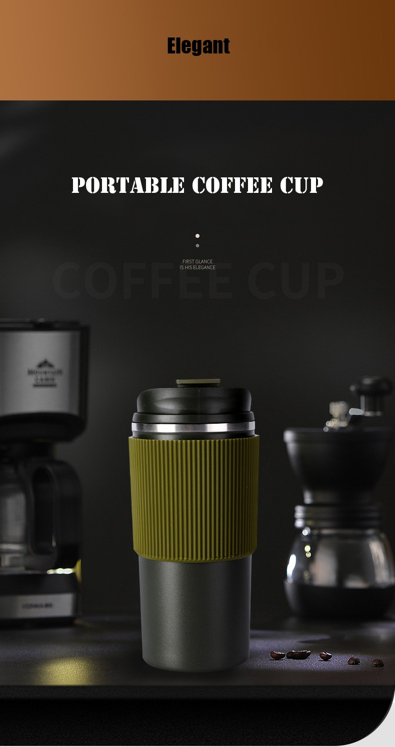 Military Green Coffee Tumbler with Silicon Grip - 500ml Travel Mug